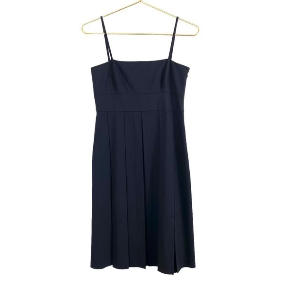 THEORY Wool Strap Shoulder Pleated Midi Dress In Black Style: Raquel - Picture 2 of 9